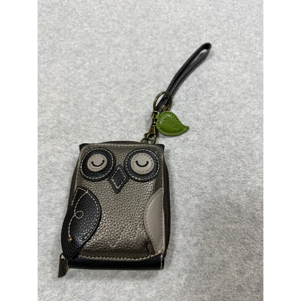 Chala Handbags Owl RFID Zip Around Wallet Card Holder Wristlet Bronze Black